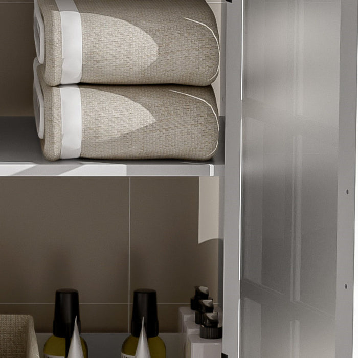 Modern Bathroom Vanity With Ceramic Sink, Tempered Blurred Glass Doors
