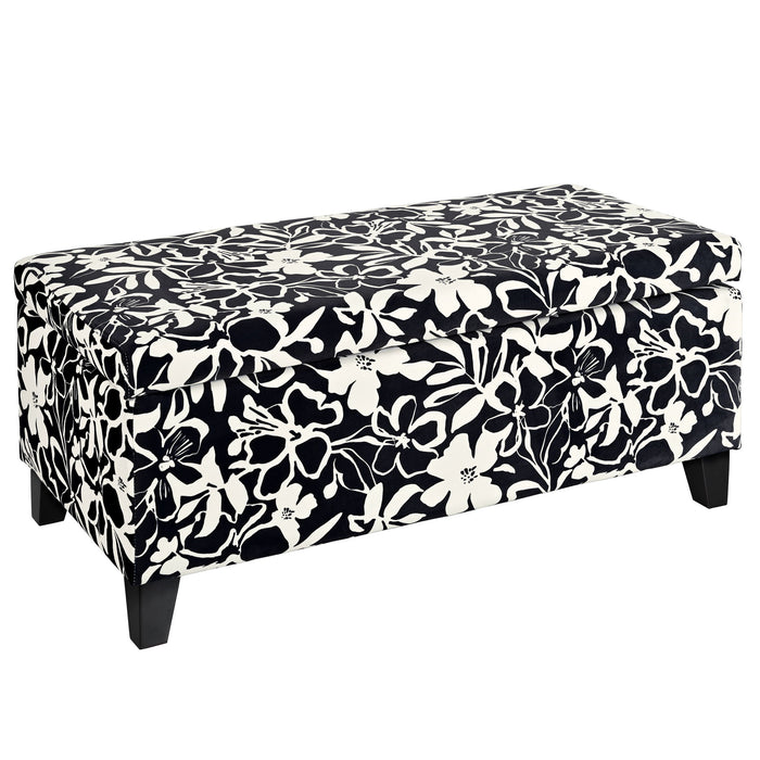 Luxury Storage Ottoman With Floral Patterned Fabric, Soft-Close Hinges, Multi Functional