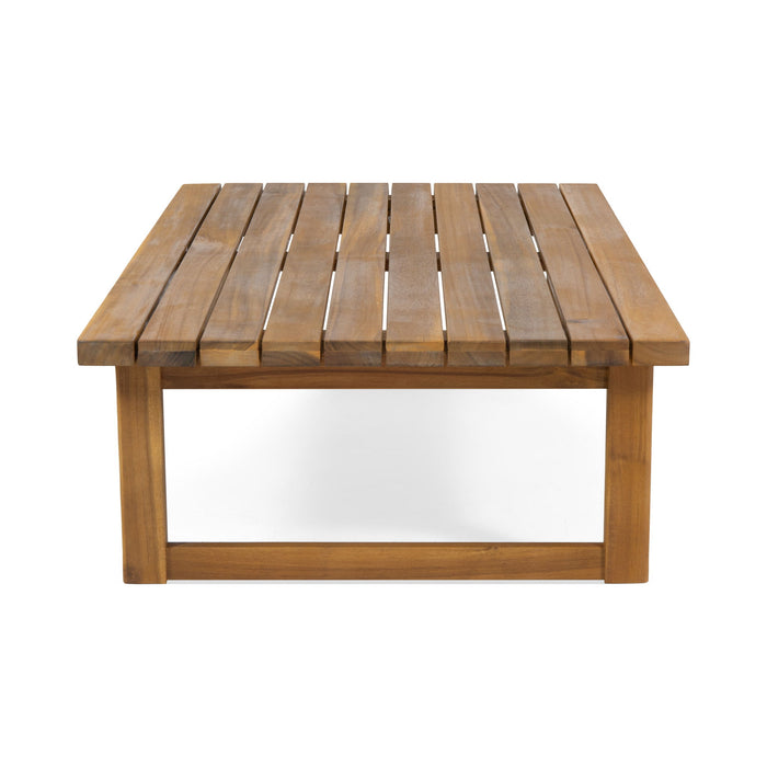 Outdoor Coffee Table With Slat Top Design And Sled Base - Teak