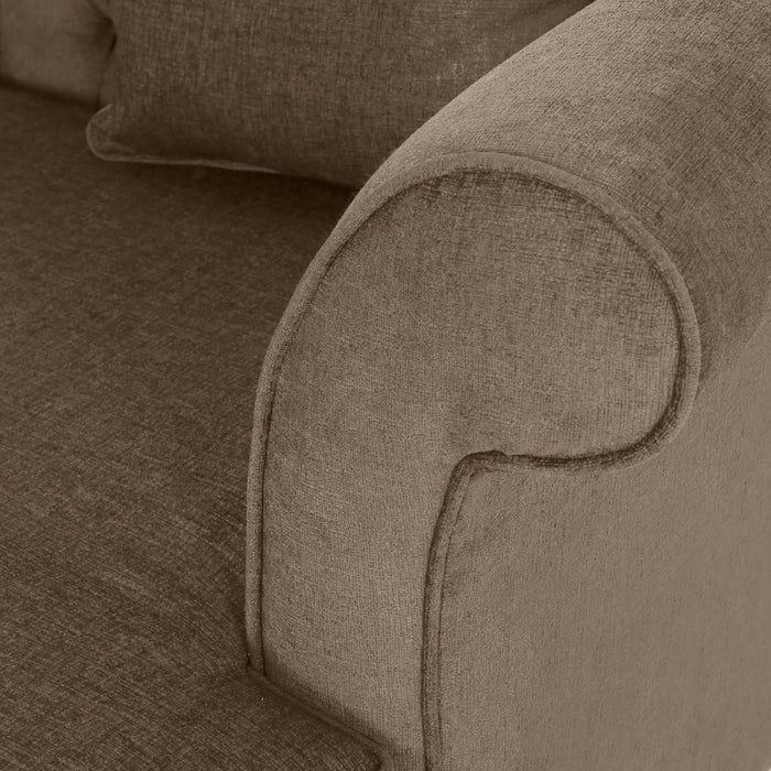 Upholstered Chaise Lounge With Scroll Arms, Turned Legs And 2 Pillows