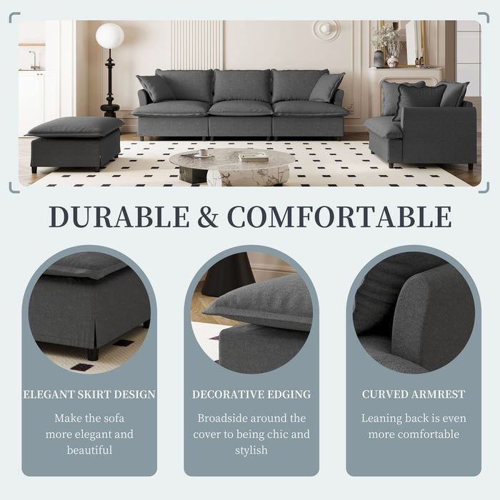Living Room Set Modular Sectional Couch, Upholstered Sofa & Armchair & Movable Ottoman