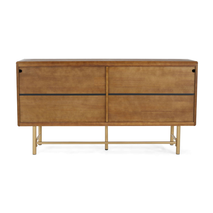 Modern Scandinavian 4 Door Sideboard Storage Cabinet With Adjustable Shelves - Brown / Gold