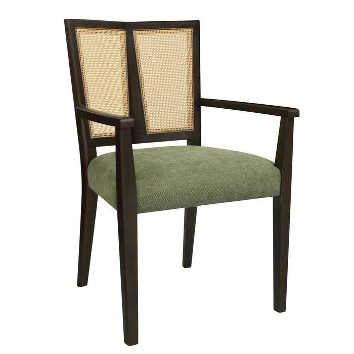Mid Century Modern Arm Dining Chair Set With Rattan Backrest