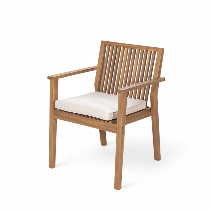 5 Piece Patio Furniture Set Acacia Wood Table And 4 Heavy Duty Cushioned Chairs