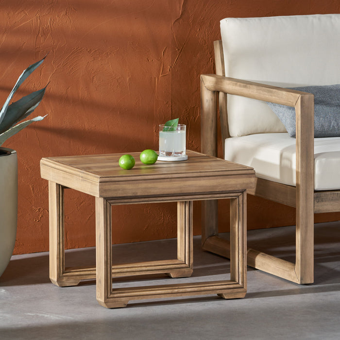 Outdoor Square Side Table With Acacia Wood Frame - Brown