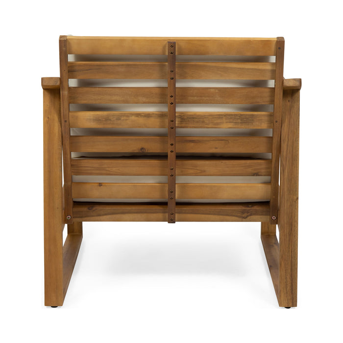 Outdoor Acacia Wood Club Chairs With Water Resistant Cushions - Teak / Beige