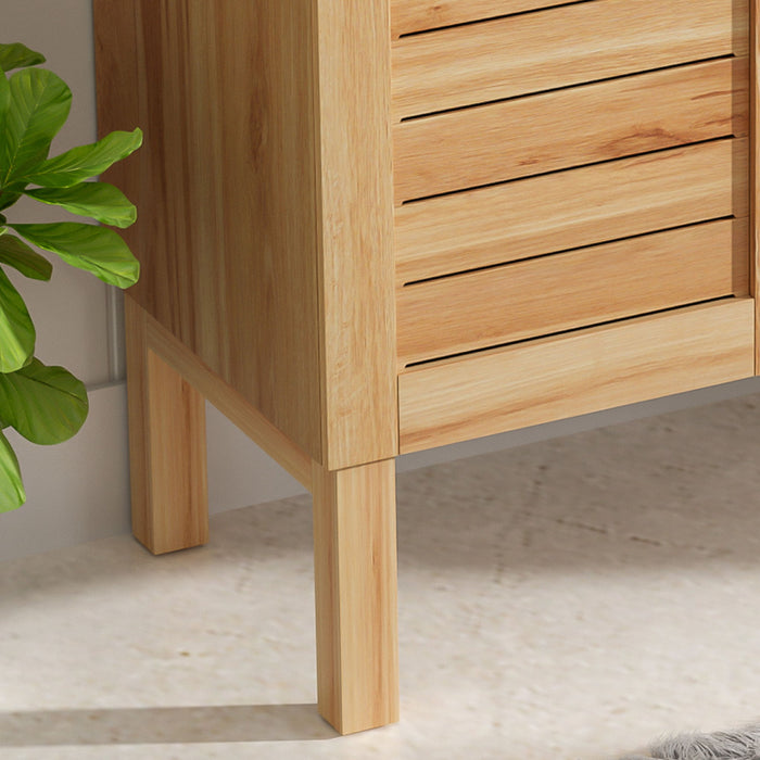 Bathroom Vanity With Ceramic Sink, Freestanding Cabinet - Antique Natural / Brown