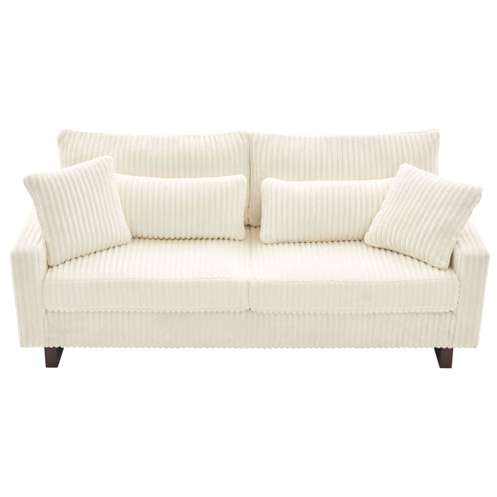Modern Corduroy Loveseat Sofa With 4 Pillows