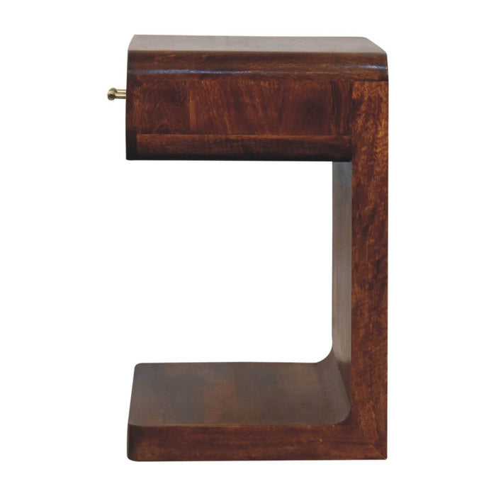 T Bar Rounded Bedside Table - Dark Brown
