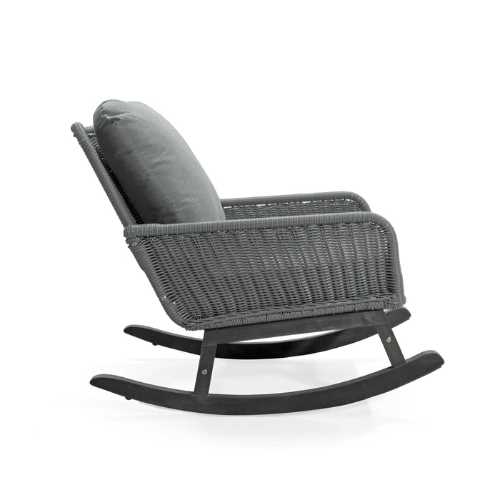Contemporary Minimalist Wicker Rocking Chair With Soft Cushions And Durable Wooden Frame