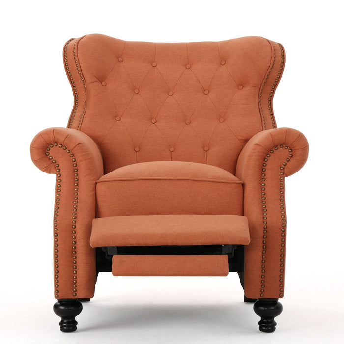 Contemporary Style Push Back Recliner With Button Tufted Stitching And Nailhead Trim