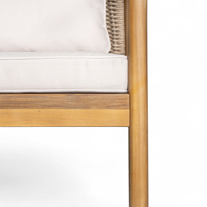 2 Piece Outdoor Acacia Wood Patio Club Chair, Patio Furniture Arm Chair With Woven Rope Backrest, Deep Seating For Porch - Light Teak / Beige