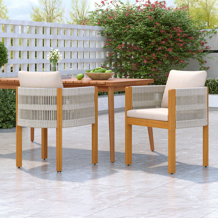 Outdoor Dining Chairs & Rope Handles (Set of 2) - Beige / Teak