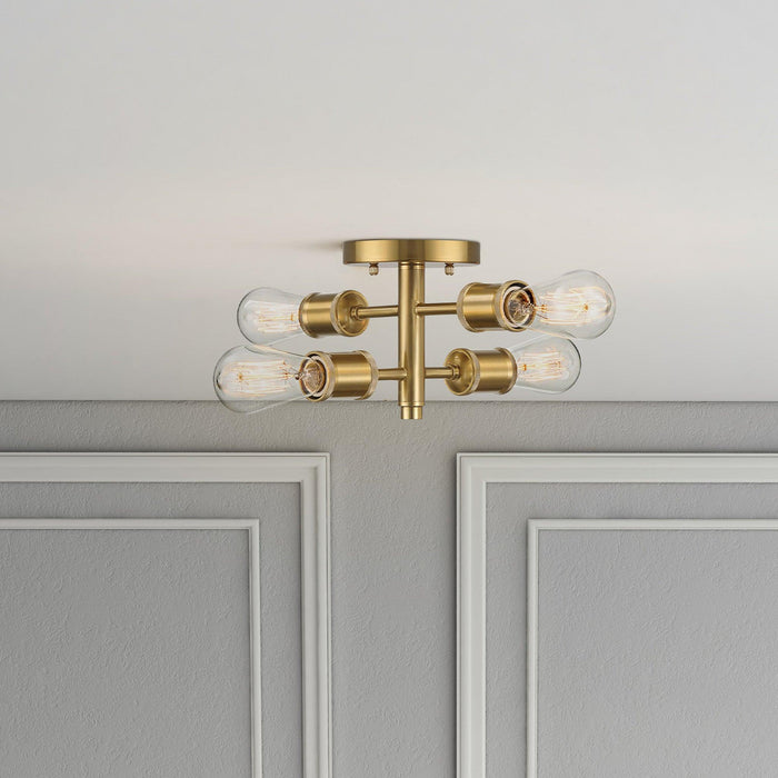 Ephemeral - 4 Lights Semi Flush Mount Retro Hallway Kitchen Bedroom Living Room Ceiling Pendant - Antique Brass / Clear / Gold
