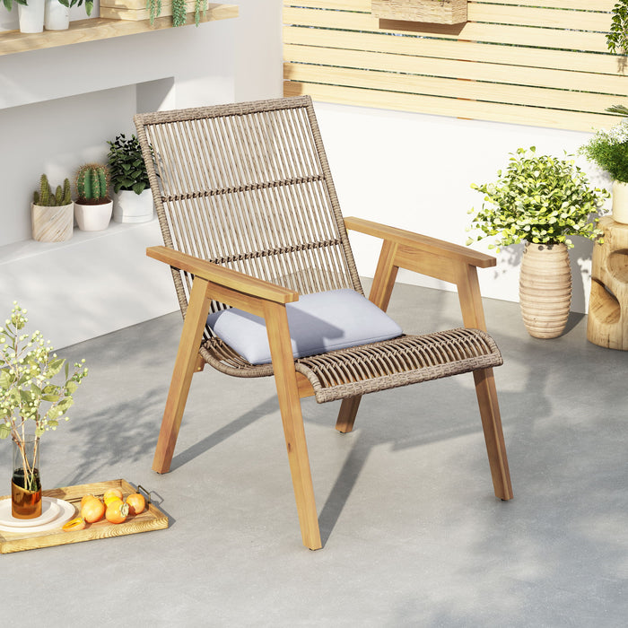 Acacia Wood Cape Woven Wicker Large Lounge Chair With Pillow For Patio, Deck, Yard, Lawn And Garden Seating Wicker (Set of 2) - Teak