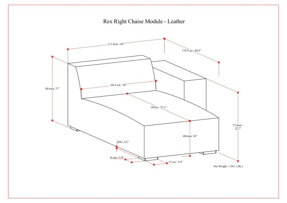 Rex - Right Chaise Sofa Module - Brown
