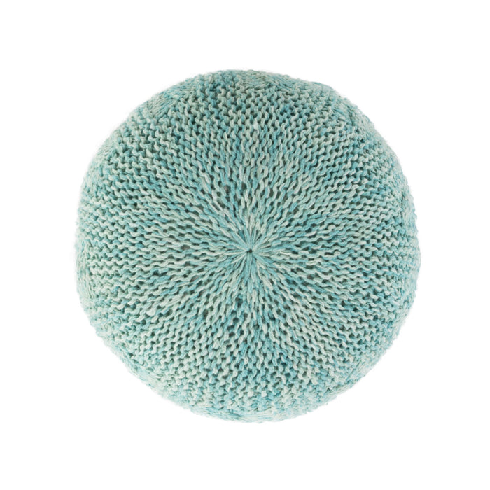 Deon - Knitted Pet Yarn Round Pouf With Classic Cable Knit Design - Aqua