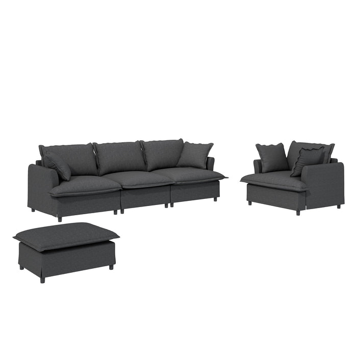 Living Room Set Modular Sectional Couch, Upholstered Sofa & Armchair & Movable Ottoman