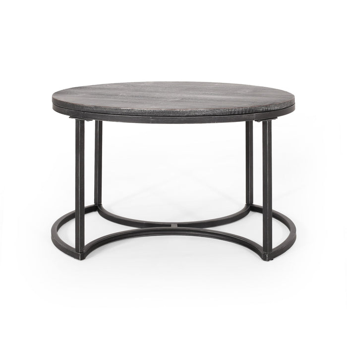 Icebergs - 3 Piece Coffee Table Set With Wood Top And Iron Base - Black / Gray