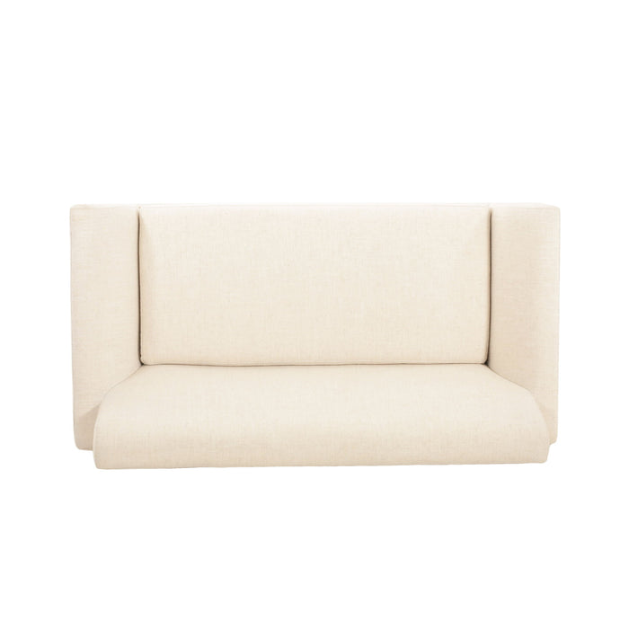 Modern Fabric Upholstered Loveseat With Elm Wood Legs And Flare Arms - Beige