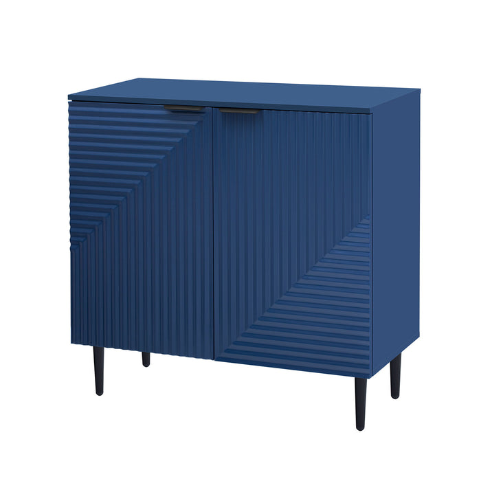 Side Cabinet With Adjustable Shelves And Geometric Door Panels - Navy Blue