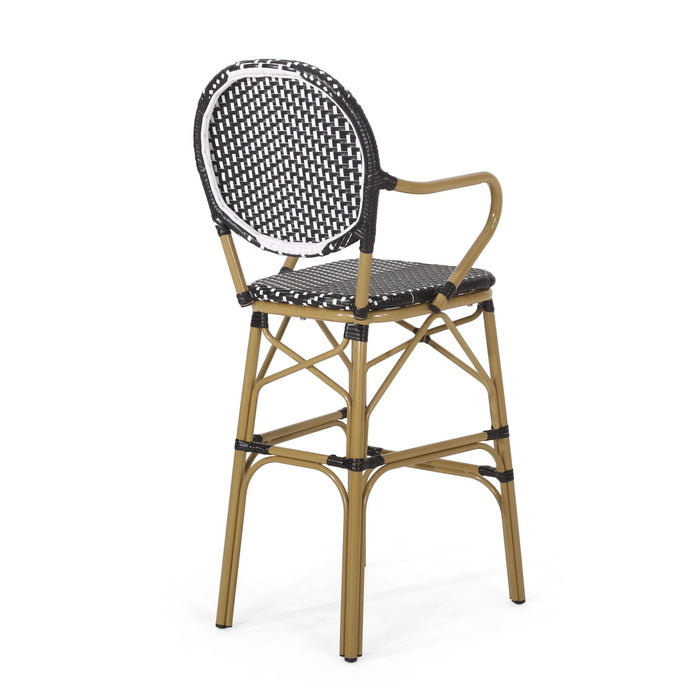 Outdoor Wicker And Aluminum French Barstools (Set of 2)