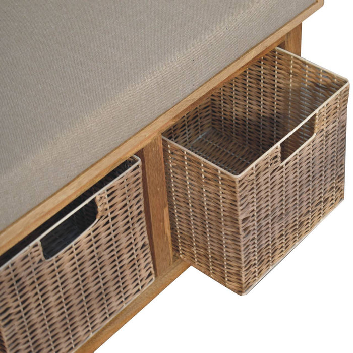 Rattan Basket Linen Bench - Brown