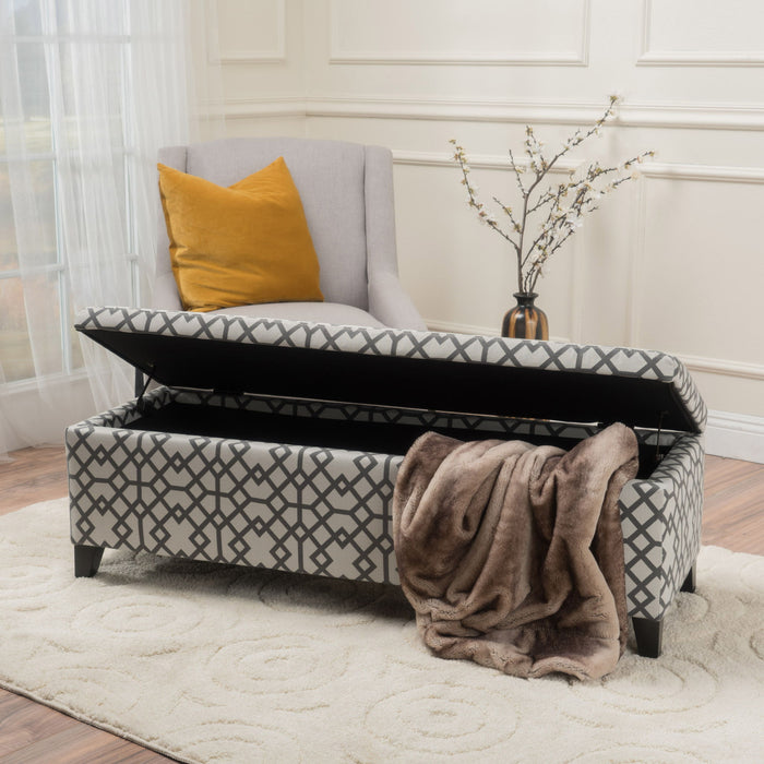 Quotient - Upholstered Storage Ottoman With Tapered Block Feet - Gray / White
