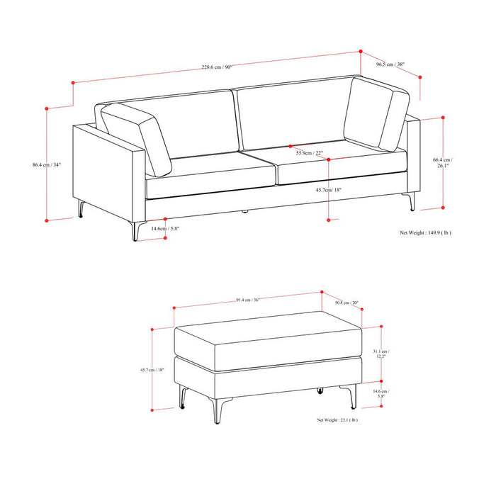 Ava - Mid Century Sofa With Ottoman Set