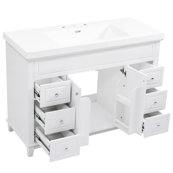 Bathroom Vanity With Sink, 6 Soft Close Drawers & Double Doors - White