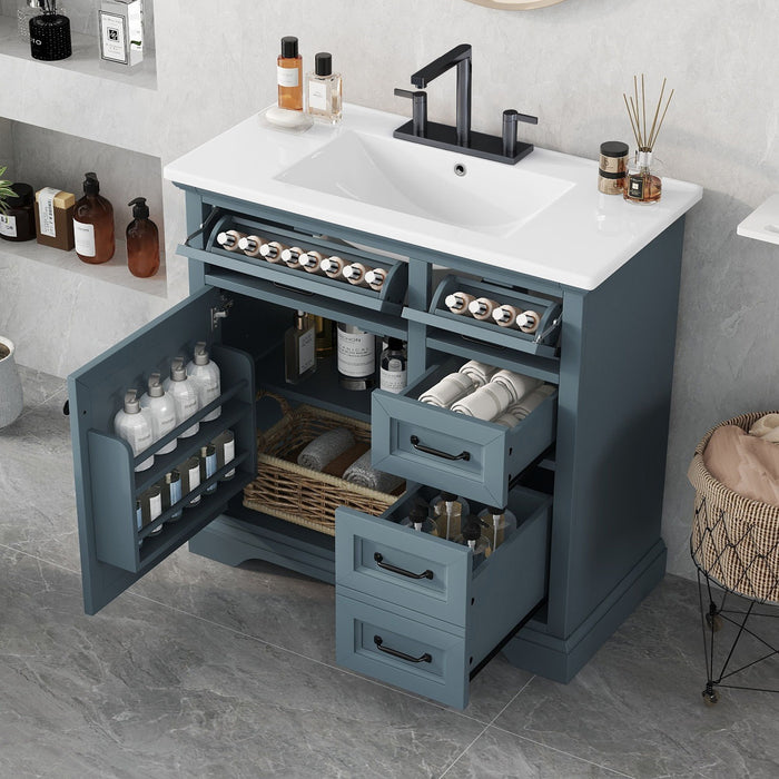 36" Bathroom Vanity With Sink, 2 Tip-Out Drawers, Soft Close Hinges