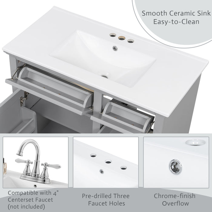 36" Bathroom Vanity With Sink, 2 Tip-Out Drawers, Soft Close Hinges