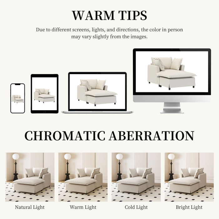 Oversized Chaise Lounge Indoor Single Sofa Bed With Wide Seat, Upholstered Lazy Sleeper Armchair With Movable Ottoman Reading Couch Set