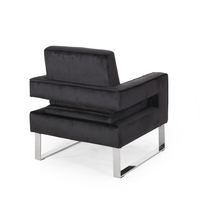 Modern Glam Club Arm Chair With Velvet Upholstery And Stainless Steel Legs - Black
