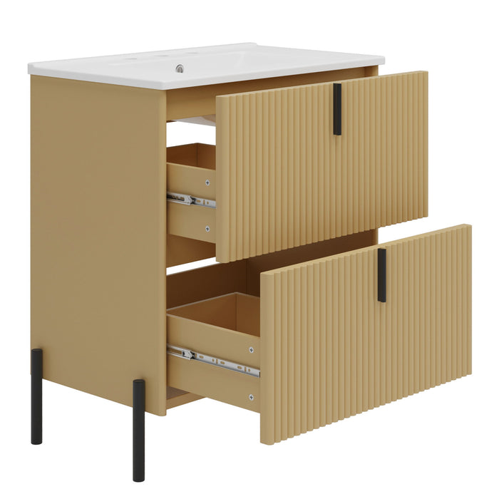 Fluted Bathroom Vanity With Ceramic Sink, Freestanding Design