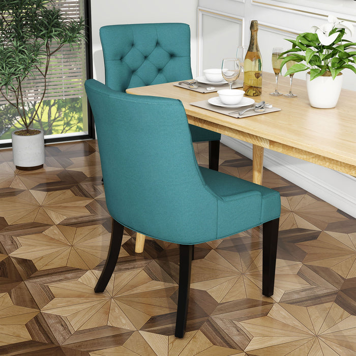 Dining Chair (Set of 2) With Upholstered Diamond Tufting And Espresso Birch Legs - Teal