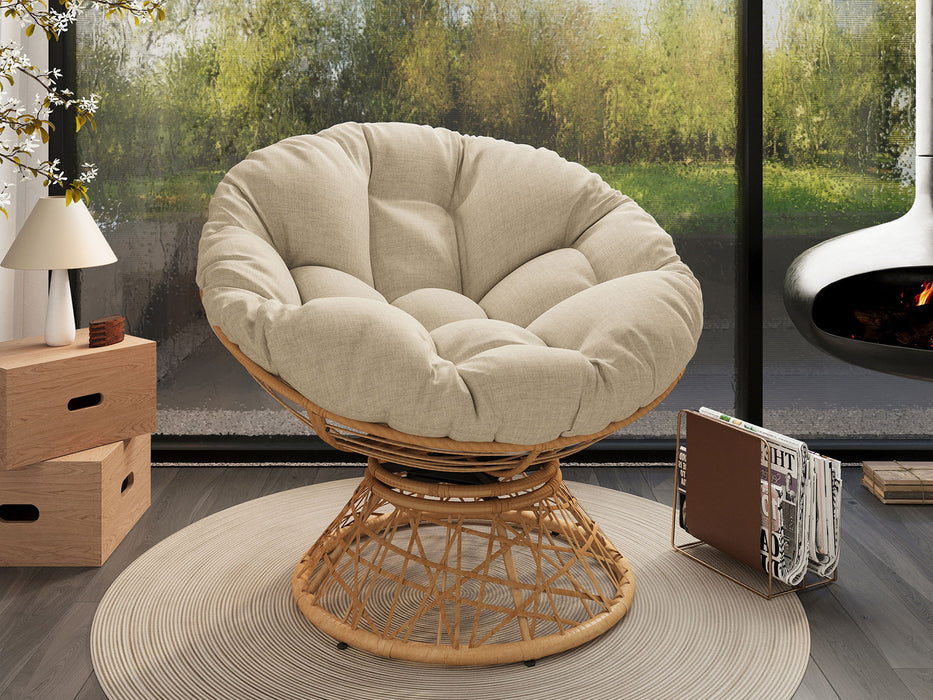 Ergonomic Wicker Chair With Cloud Thick Density Cushion, 3 Proof Cover High Capacity Iron Frame Fluid 360° Swivel
