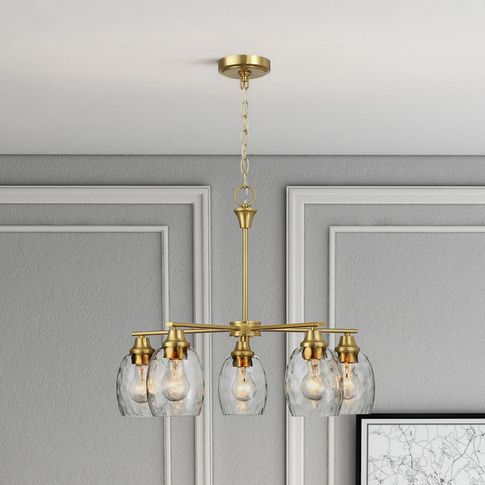 Elegance 5 Lights Linear Arms With Chain Chandelier - Clear / Gold
