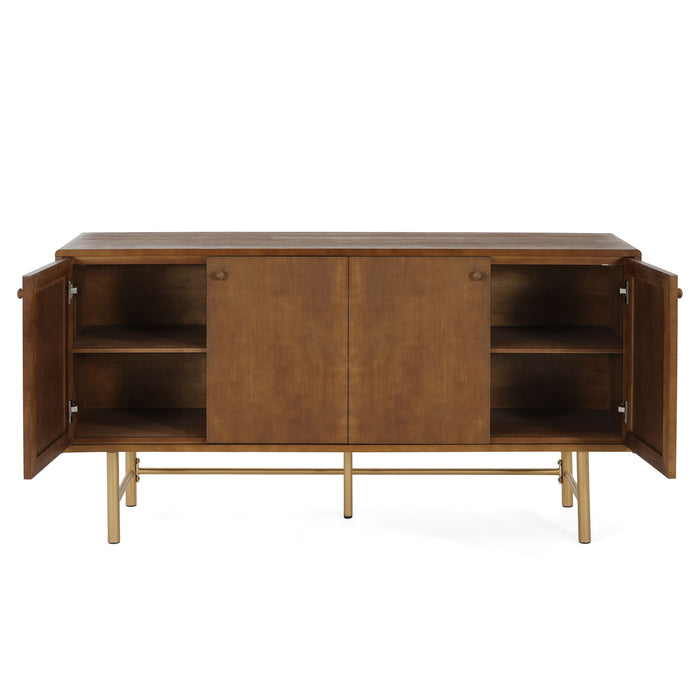 Modern Scandinavian 4 Door Sideboard Storage Cabinet With Adjustable Shelves - Brown / Gold