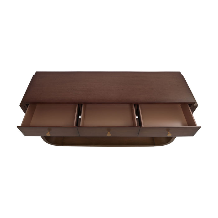 Console Table With 3 Drawers, Display Shelf, Curved Legs - Walnut