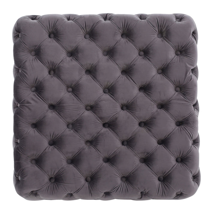 Modern Glam Ottoman With Velvet Upholstery And Button Tufted Design