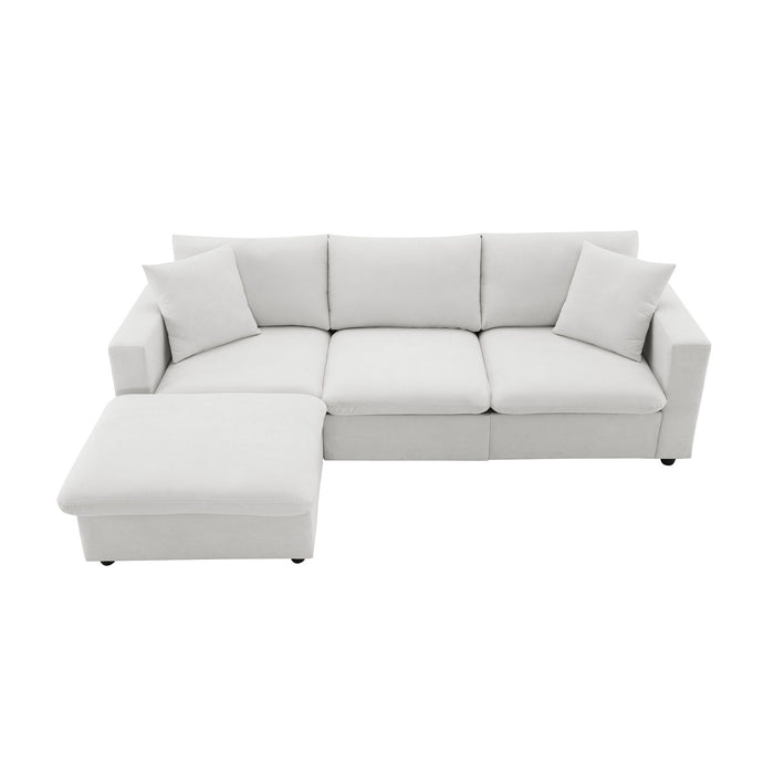 Modern Sectional Sofa With Throw Pillows, Cloud L Shaped Couch Set With Wide 4 Seat Comfy Couch Set With Movable Ottoman