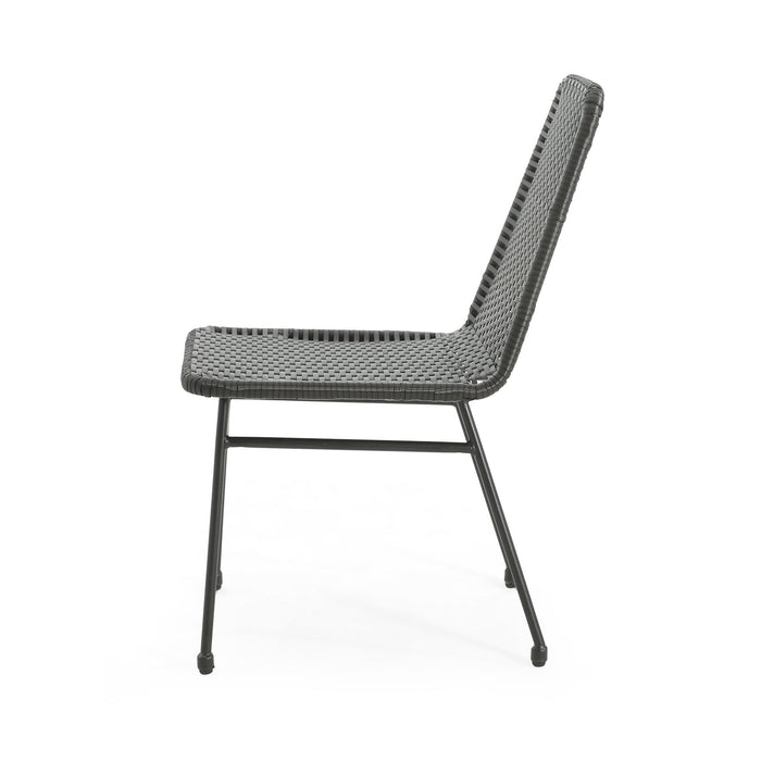 Aluminum And Rattan Chat Set, Outdoor Patio Set Includes Rattan Dining Chair Set Of 2 And C Shaped Side Table - Dark Brown