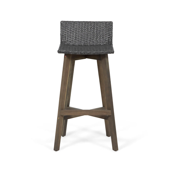 Equinox - Outdoor Barstool With Rattan Wicker Top And X Stretcher Frame (Set of 2)