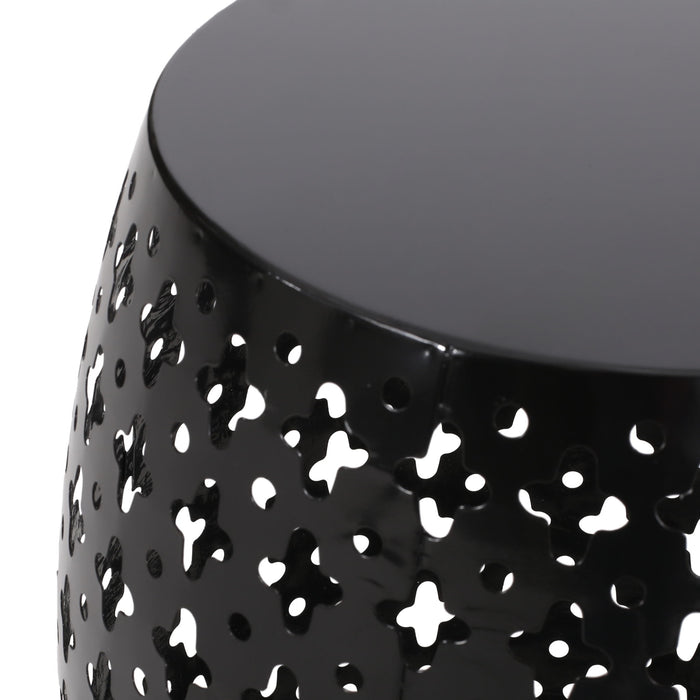 Modern Outdoor Metal End Table Set With Durable Iron Frame - Black