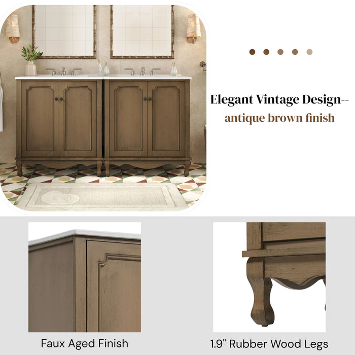 Vintage Double Sink Bathroom Vanity Set With Ceramic Sinks