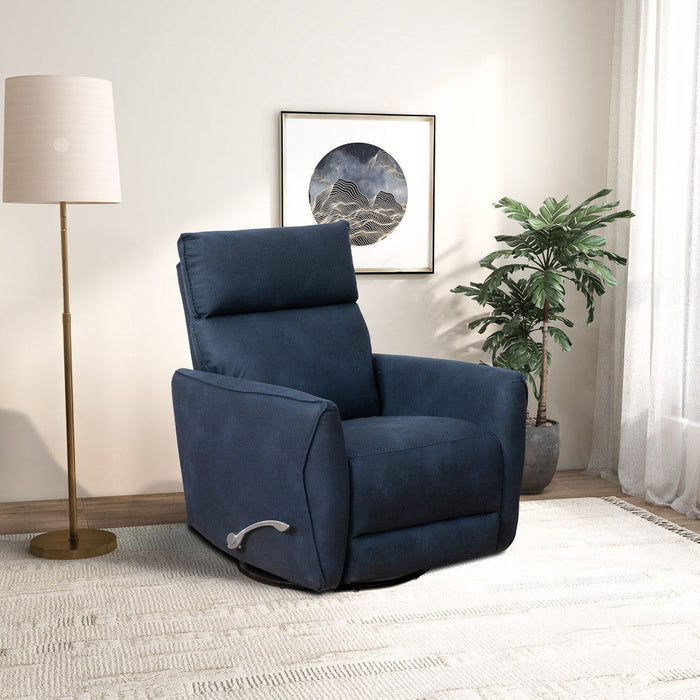 Carson - Swivel Glider Suede Recliner Chair - Midnight Blue