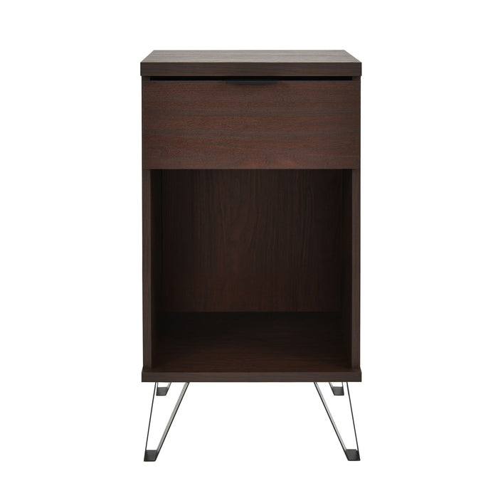 Modern Industrial Tall End Table With Drawer And Shelf - Walnut