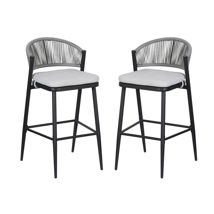Outdoor Bar Height Metal Frame Counter Stools With Scallop Shaped Backrest & Water Resistant Cushions