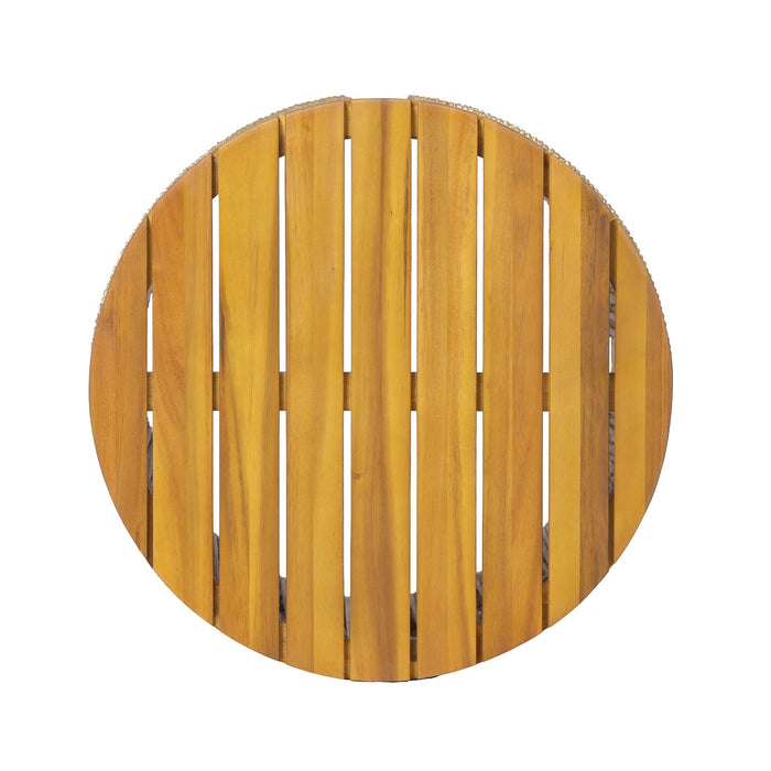 Round Side Table With Rope Detail For Patio - Brown / Teak